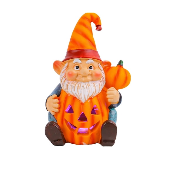 Glow in Dark Halloween Pumpkin Gnome - Resin Garden Decor Ornament Old Man Goblin Figure Yard Patio Display 5.7 Inch(A)