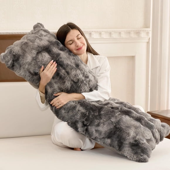 Almohada corporal ZonLi de piel sintética esponjosa con espuma viscoelástica, 20 x 54 pulgadas, gris