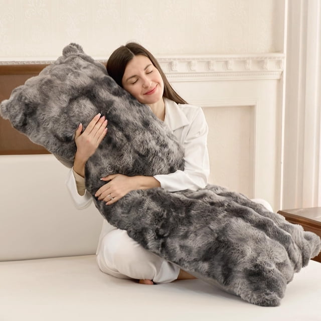 Almohada corporal ZonLi de piel sintética esponjosa con espuma viscoelástica, 20 x 54 pulgadas, gris