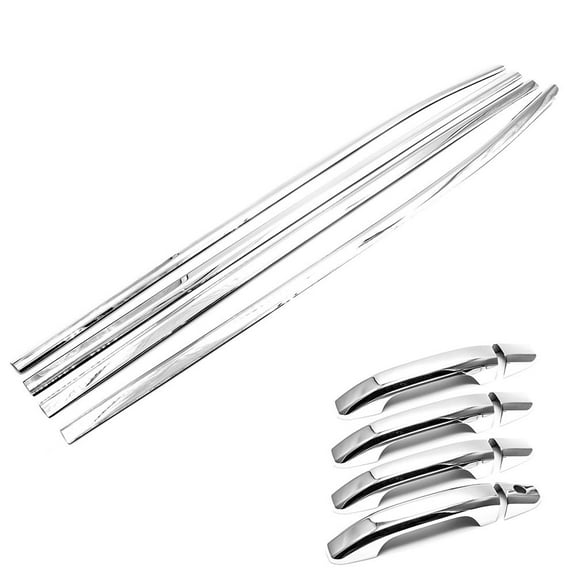 Sizver Chrome Combo Set Stainless Steel Window Sills Trims ABS Plastic Door Handle Covers For 2014-2018 Chevrolet Silverado/GMC Sierra CREW 4DR