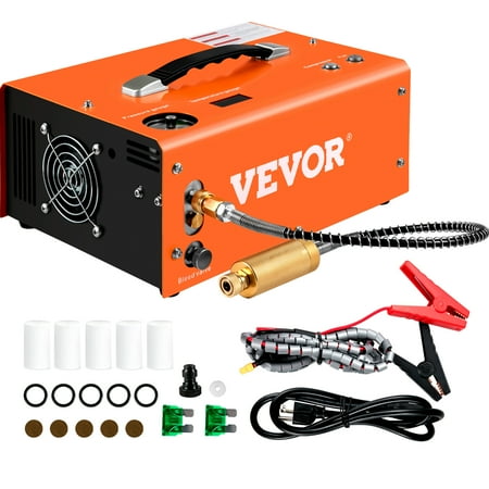 VEVORbrand PCP Air Compressor  4500PSI Portable PCP Compressor  12V DC 110V/220V AC PCP Airgun Compressor Auto-stop  w/ Built-in Adapter  Fan Cooling  for Paintball  Air Rifle  Mini Diving Bottle