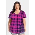 thumbnail image 2 of CASSIE LIZ Womens Plus Size Tops 2X Summer Tie Dye Shirts Purple V Neck Fashion Short Sleeve Tee Loose Fit Tunics Spring Blouses Casual Slit Hem Pullovers 2XL 18W 20W, 2 of 5