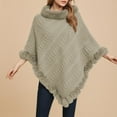 thumbnail image 2 of ZQUUVOU Women's Fall Winter Knit Cape Poncho Solid Color Pullover Faux Fur Trim Cable Knit Chunky Turtleneck Cardigan Khaki, 2 of 4