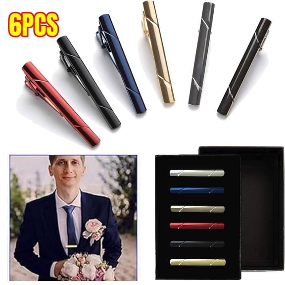 6 PCS Tie Clips for men Tie Bar Clip Set for Regular Ties Necktie Wedding Business Tie Pin Clips