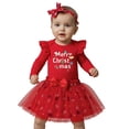 thumbnail image 2 of Tfken Toddler Child Girls Outfits Sets Letter Print Christmas Romper Dress Fashion Long Sleeve Crew Neck Flutter Clothing Set Red Size 3-6 Months, 2 of 6