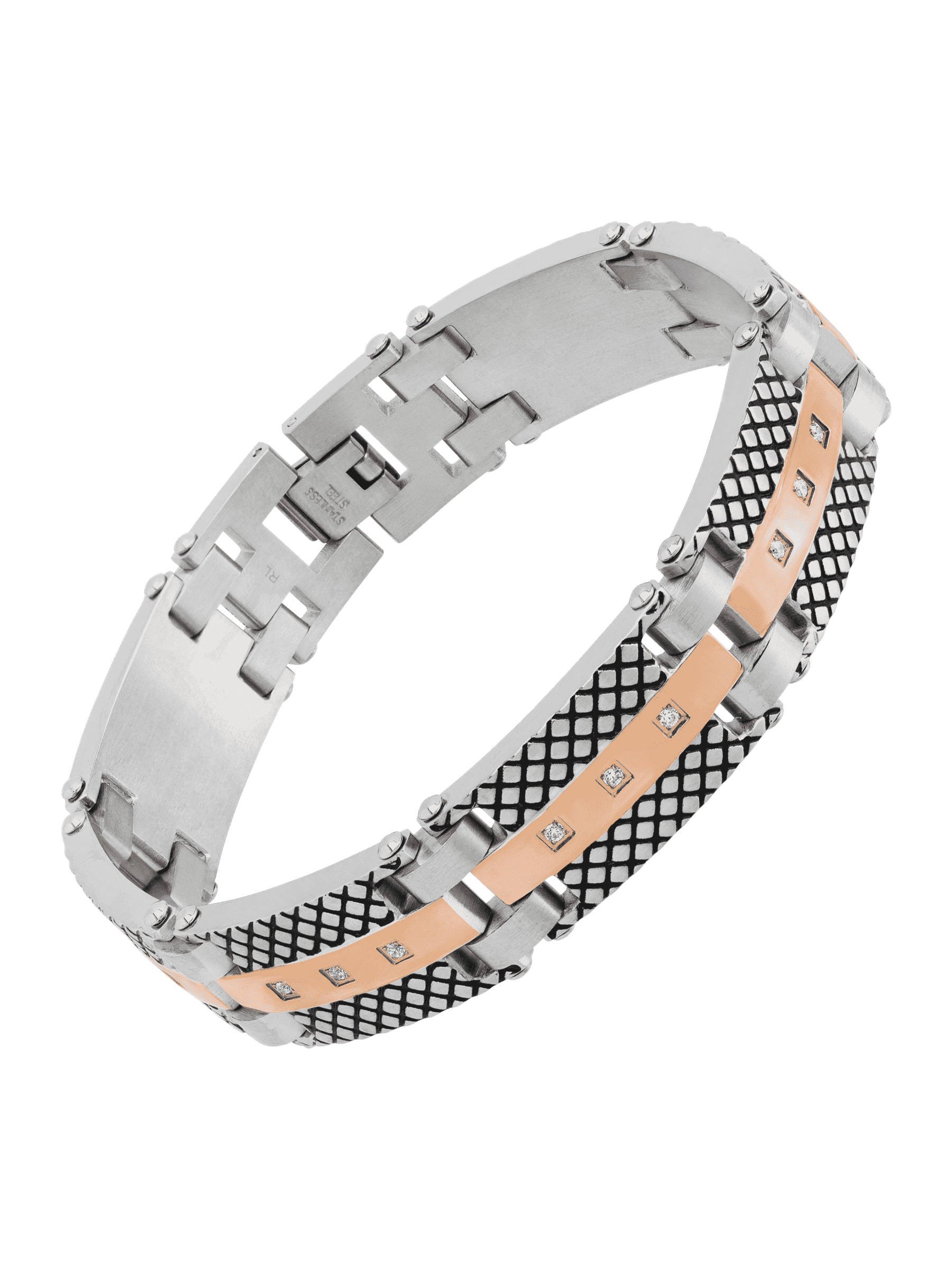Befitting Finecraft Men's Ribbed Two-Tone Link Bracelet in Stainless Steel, 8.5"