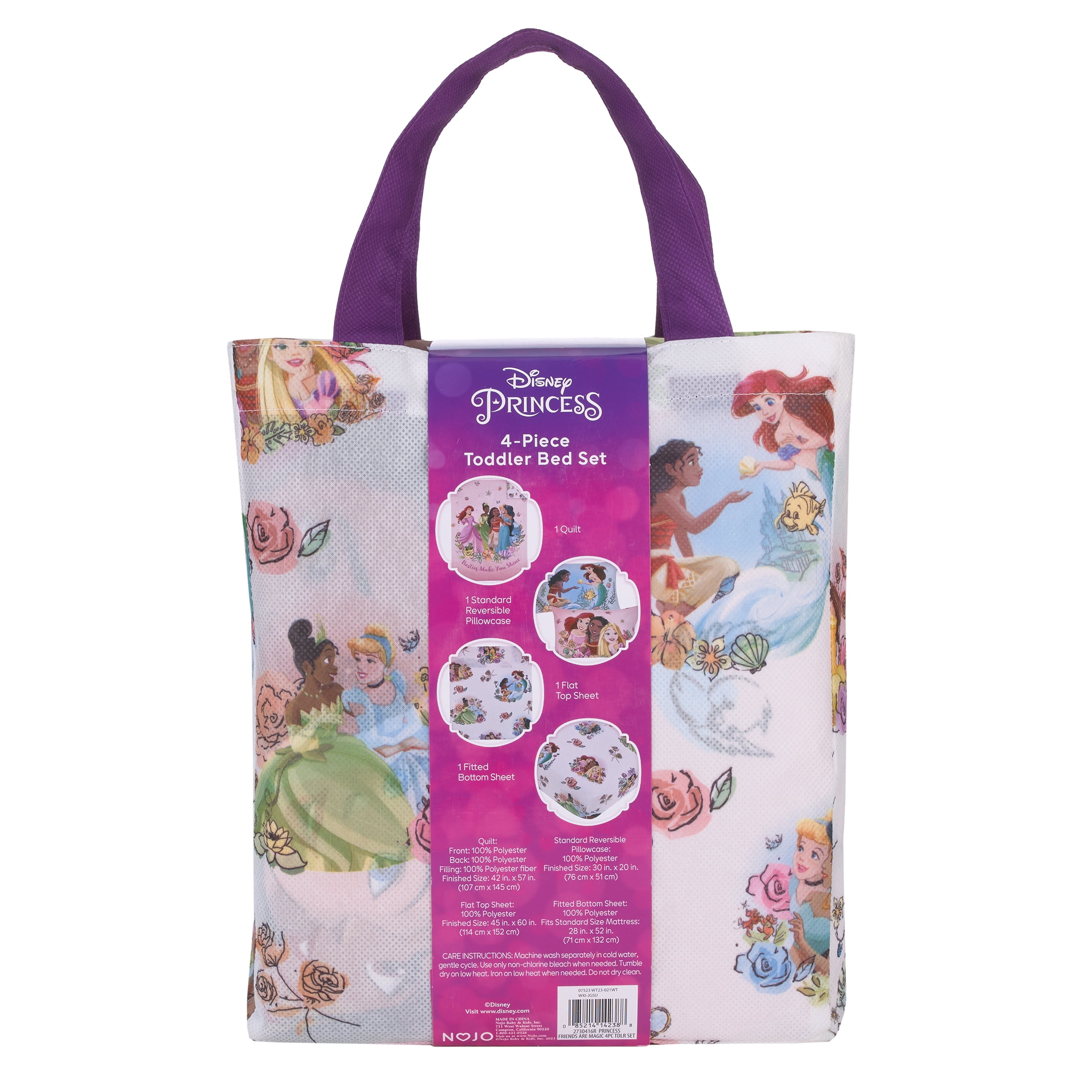 Disney Princess 4-Piece Bedding Set, Toddler Bed, Friends Are Magic, Pink, Polyester