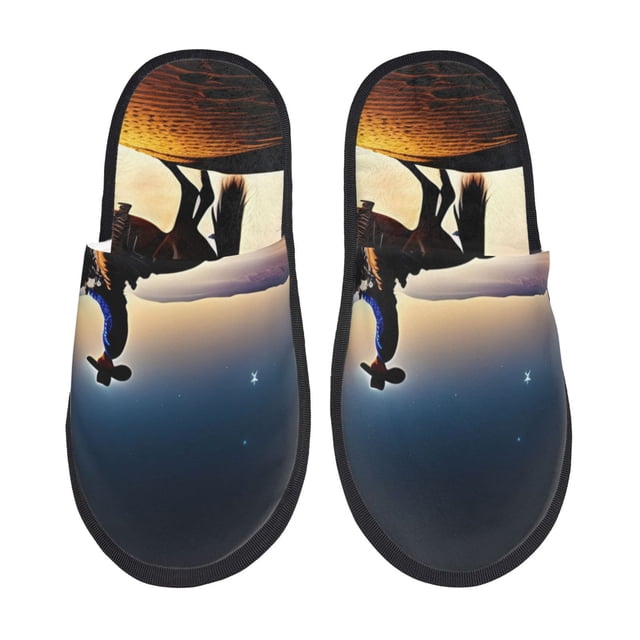Fotbe Azure Sky Western Desert Cowboy Pantuflas Peludas para Mujer con Estampado, Zapatillas de Peluche, Zapatos de Invierno para Casa, Uso Interior y Exterior-Medium