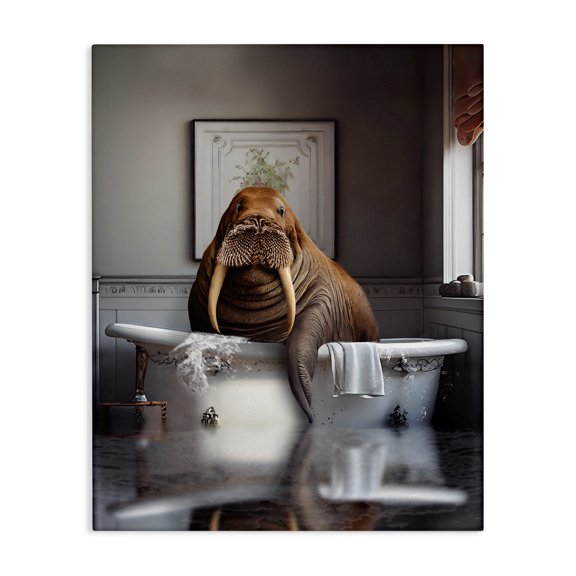 Stupell Industries Modern Walrus in Bathtub Canvas Art, 16 x 20, by Karen Burke