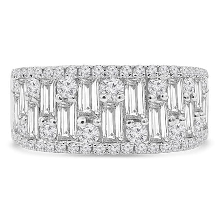 2.13 CTW Baguette Diamond Alternating Baguette & Round Cocktail Ring in 18K White Gold - Size 3