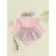 thumbnail image 3 of FEORJGP Toddler Baby Girls One-piece Romper Dress 0 3M 6M 9M 12M 18M Infant Long Sleeve Jumpsuits Tweed Ribbed Patchwork Round Neck Bodysuits with Bowute Comfy Casual Clothes for Spring Fall, 3 of 6