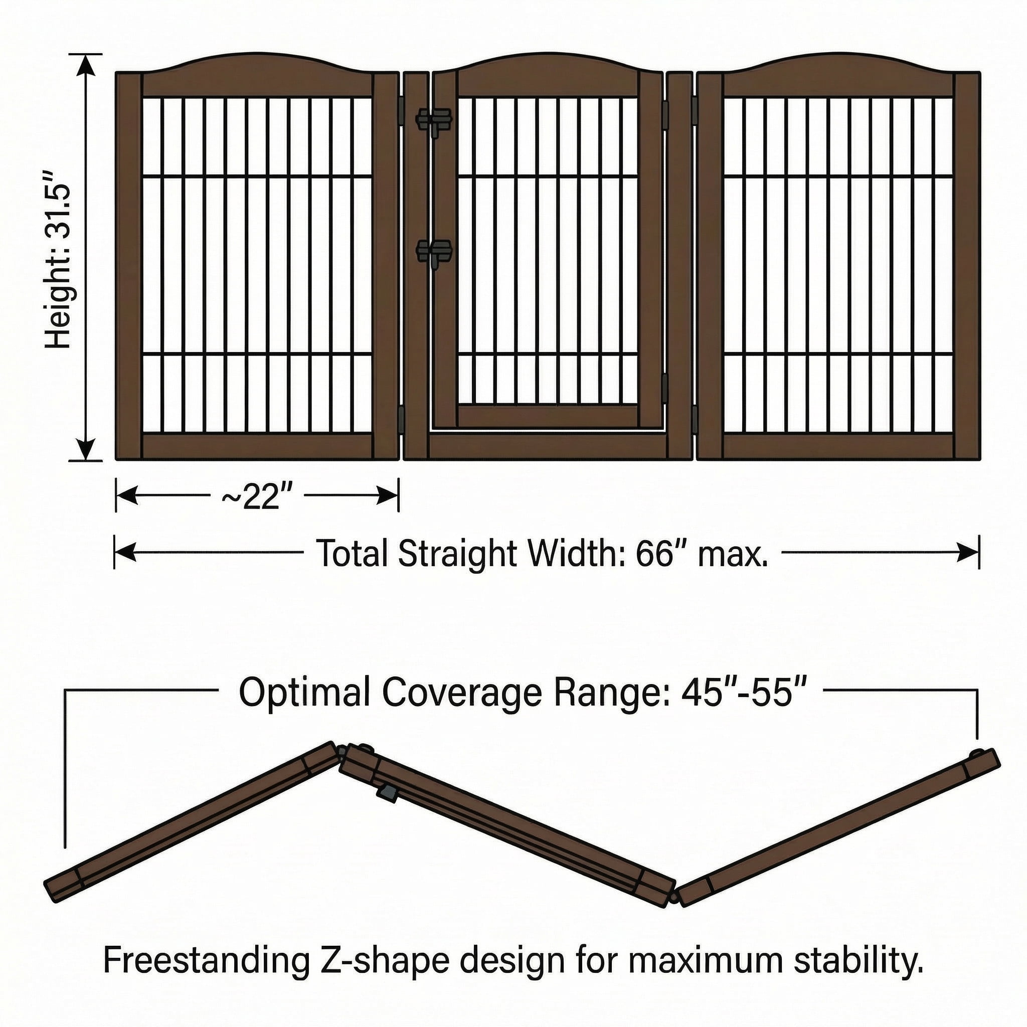 unipaws 31.5 Inch Height Pet Gate with Wood and Wire, 66 Inch Wide Freestanding Walk Through Dog Gate, Foldable Stairs Barrier for Dogs Cats