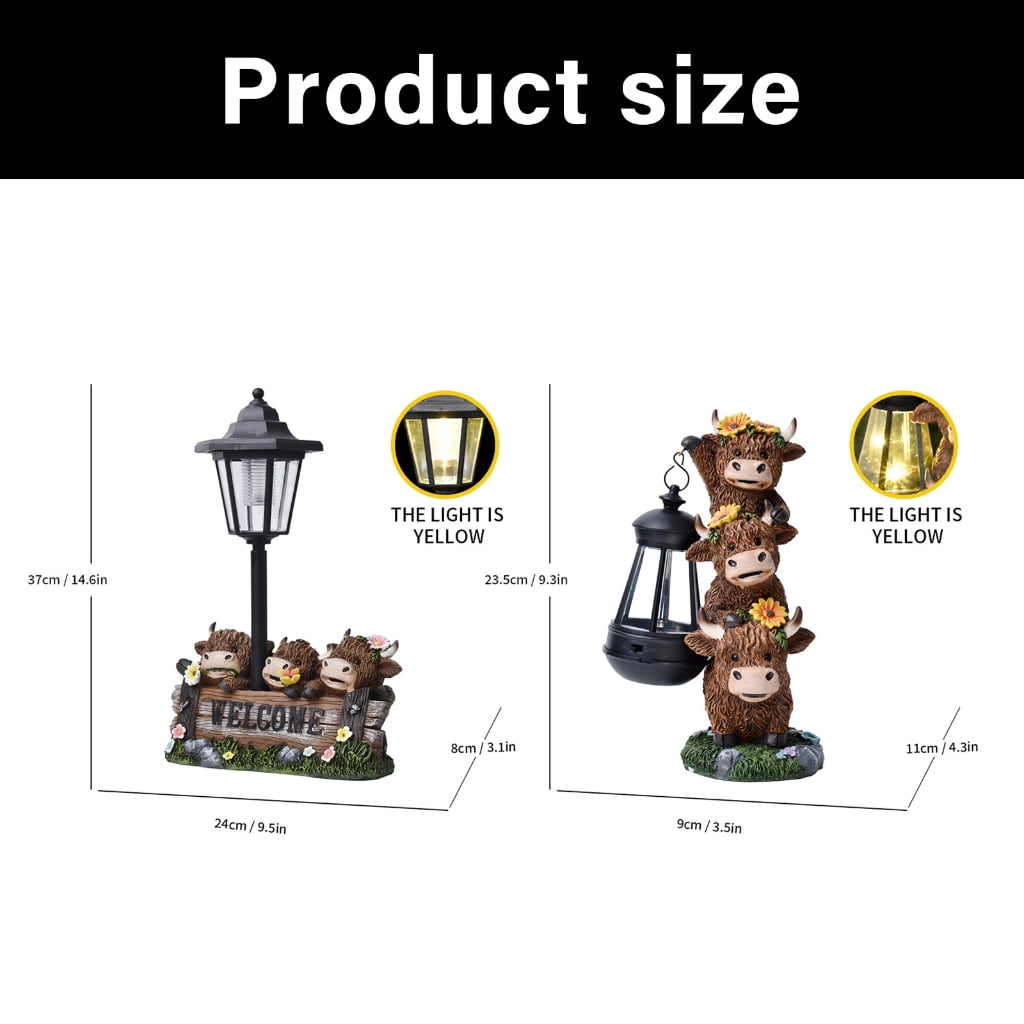 Highlands Cattle Figure Solar Light Garden Statue Resin Yard Art For Patios Use