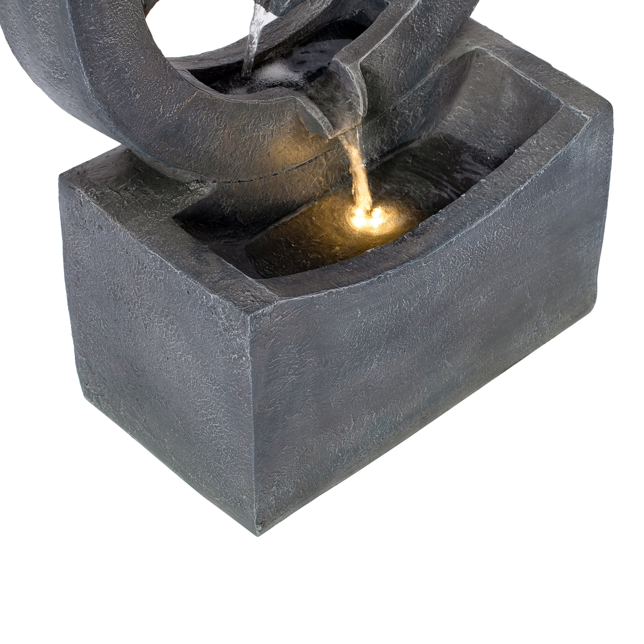 Christopher Knight Home 26.77" Outdoor Circular Fountain with LED Light, Cascading Water Feature, Gray