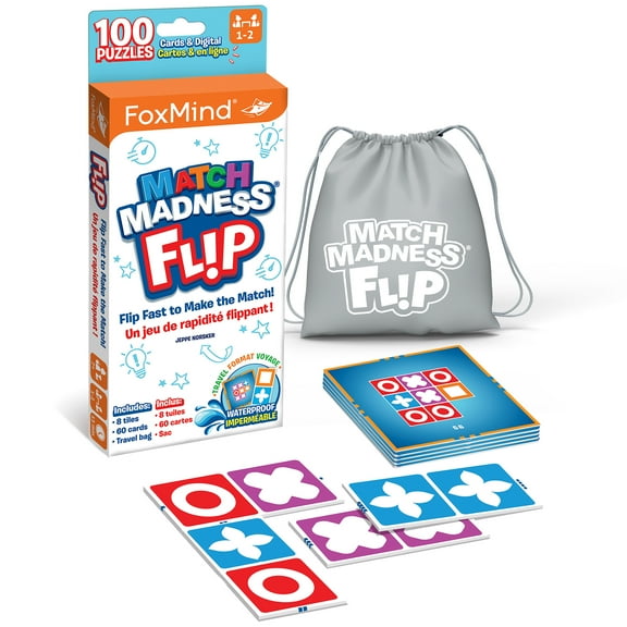Foxmind Games: Match Madness Flip - Travel Sized Pattern Matching Puzzle Game, Develop Problem Solving-Logic-Fine Motor Skills, Kids 7 , 1-2 Players
