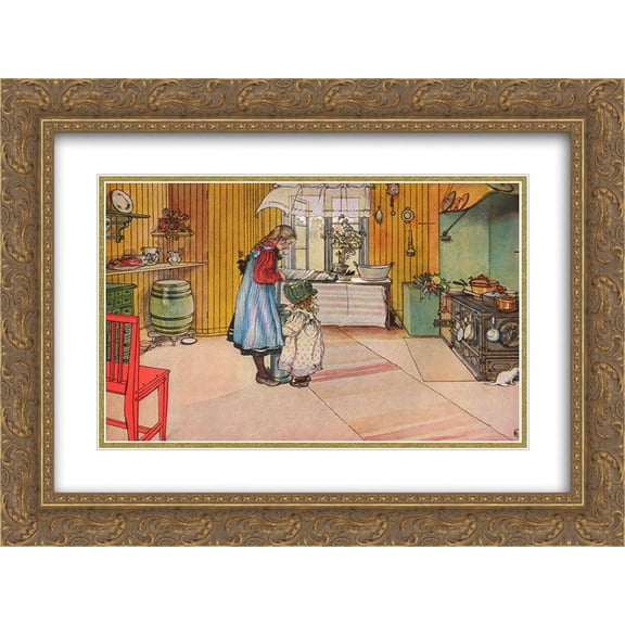 Carl Larsson 2x Matted 24x20 Gold Ornate Framed Art Print 'The Kitchen'