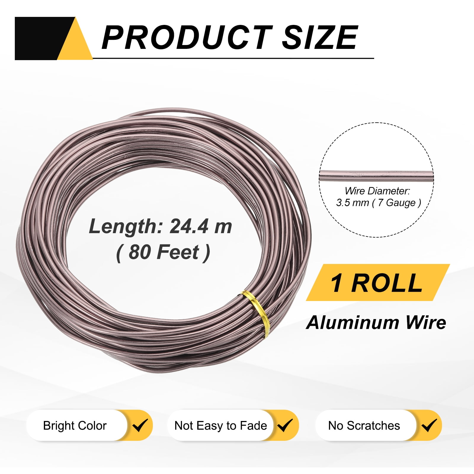 Uxcell 7 Gauge 3.5mm Aluminum Wire, 80 Feet Bendable Metal Craft Armature Wire, Brown