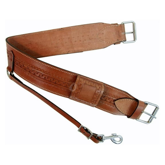 Snake Tooled Leather Horse Girth - 36" Western Back Cinch - Brown - Stainless Steel Buckle - Adjustable Flank Billet for Comfort & Secure Fit