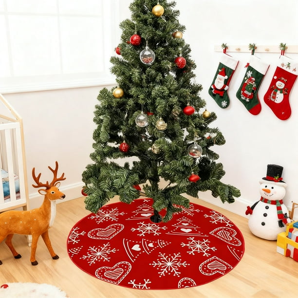 Falda de árbol de Navidad de lino estampado de 120 cm | Tela no tejida duradera | Oculta el soporte del árbol y protege el suelo de las agujas y la savia | Tapete decorativo navideño para sala de