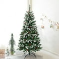 thumbnail image 3 of Costway 5 Pieds de Neige Floqué Artificielle Arbre à Charnière de Noël W / Aiguilles de Pin et Baies Rouges, 3 of 10