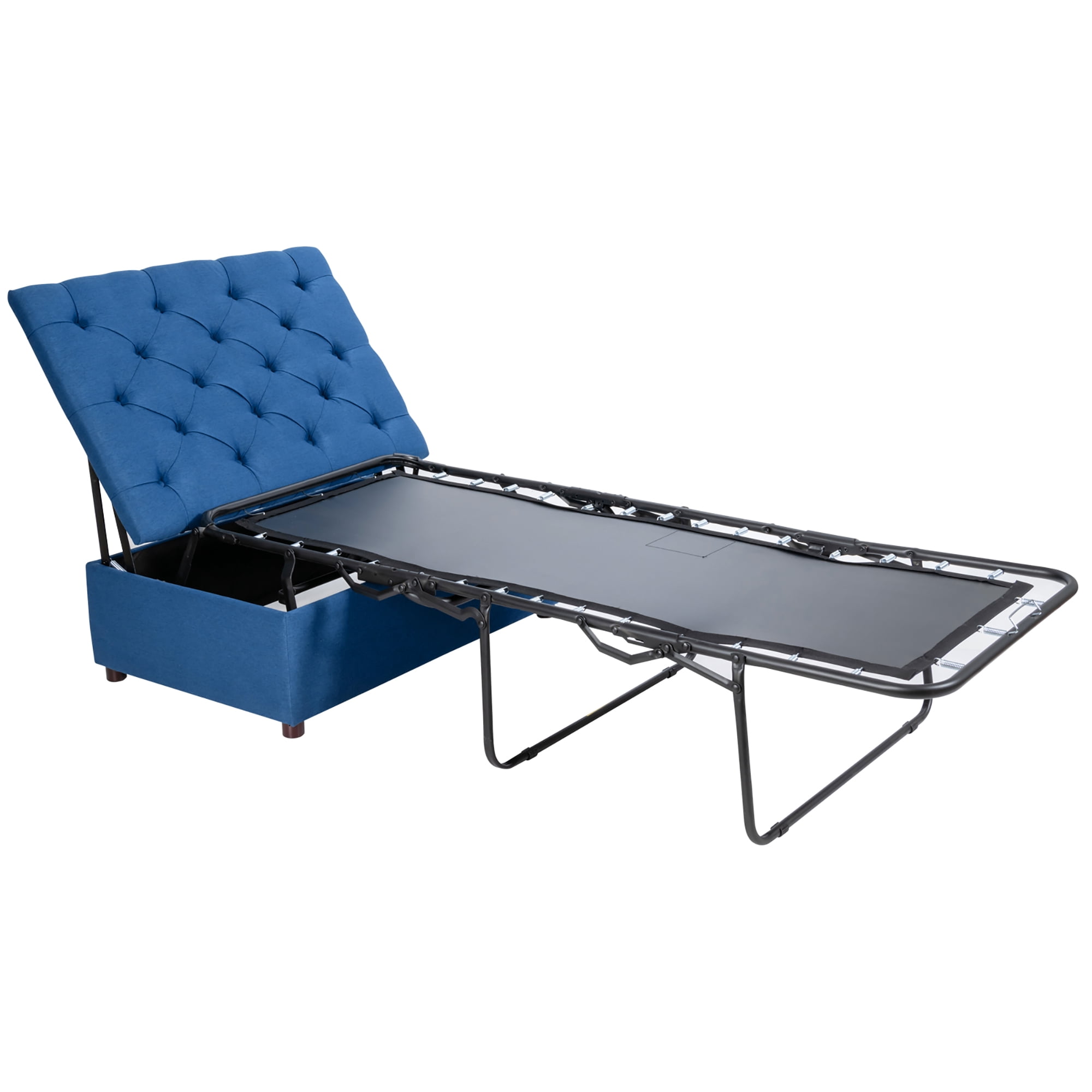 Costway Folding Ottoman Sleeper Bed with Mattress Convertible Guest Bed Blue