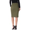 thumbnail image 3 of Falda de mezclilla midi A-line de mujer INSPIRE CHIC, de cintura alta, con abertura frontal, elástica, color verde militar, talla S, 3 of 6