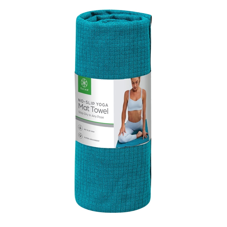Gaiam No-Slip Yoga Mat Towel, Teal and Grey photo 6