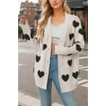 thumbnail image 3 of Women Love Heart Graphic Oversized Sweaters Valentine Cute Cardigan V-neck Open Front Button  Mid Length Jacket, 3 of 5