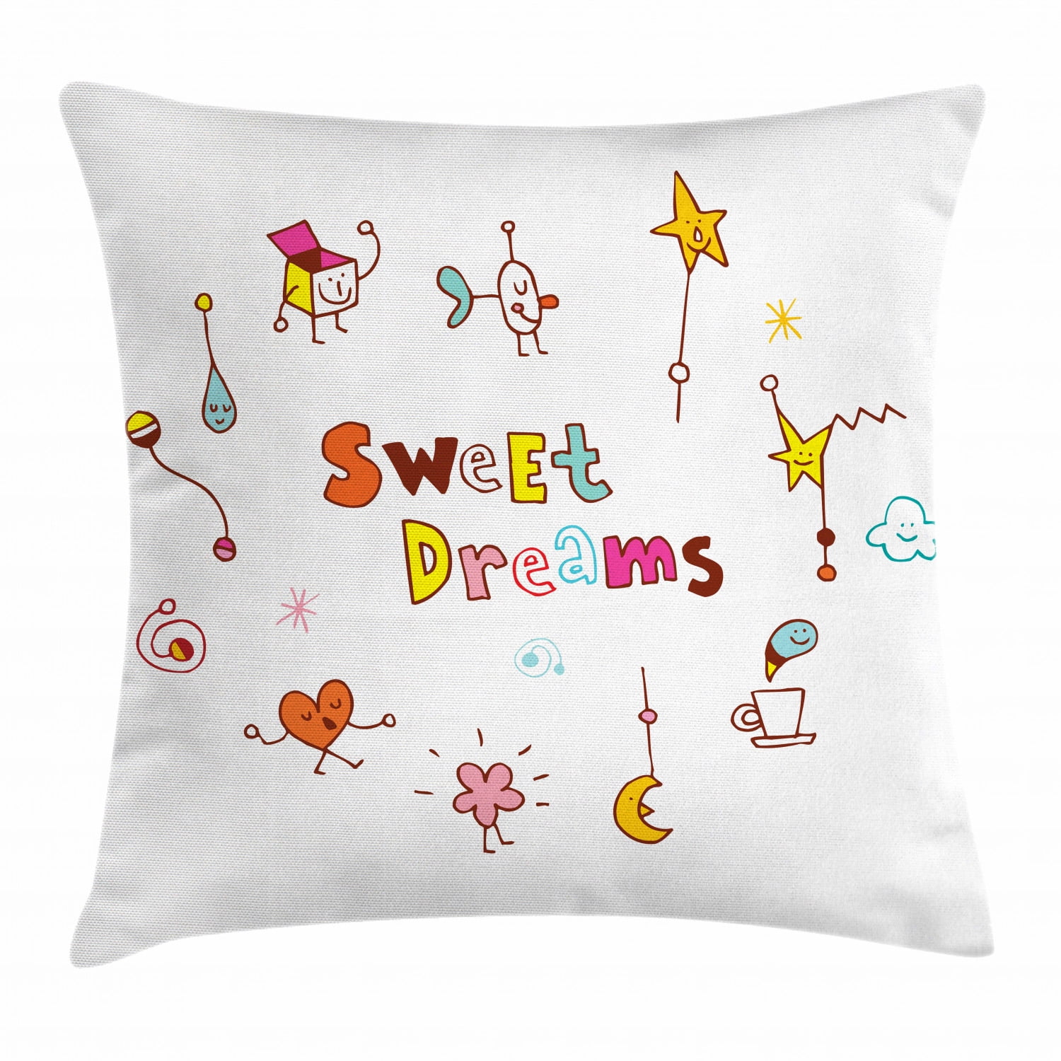 Sweet Dreams Throw Pillow Cushion Cover, Doodle Stars Box Crescent Moon