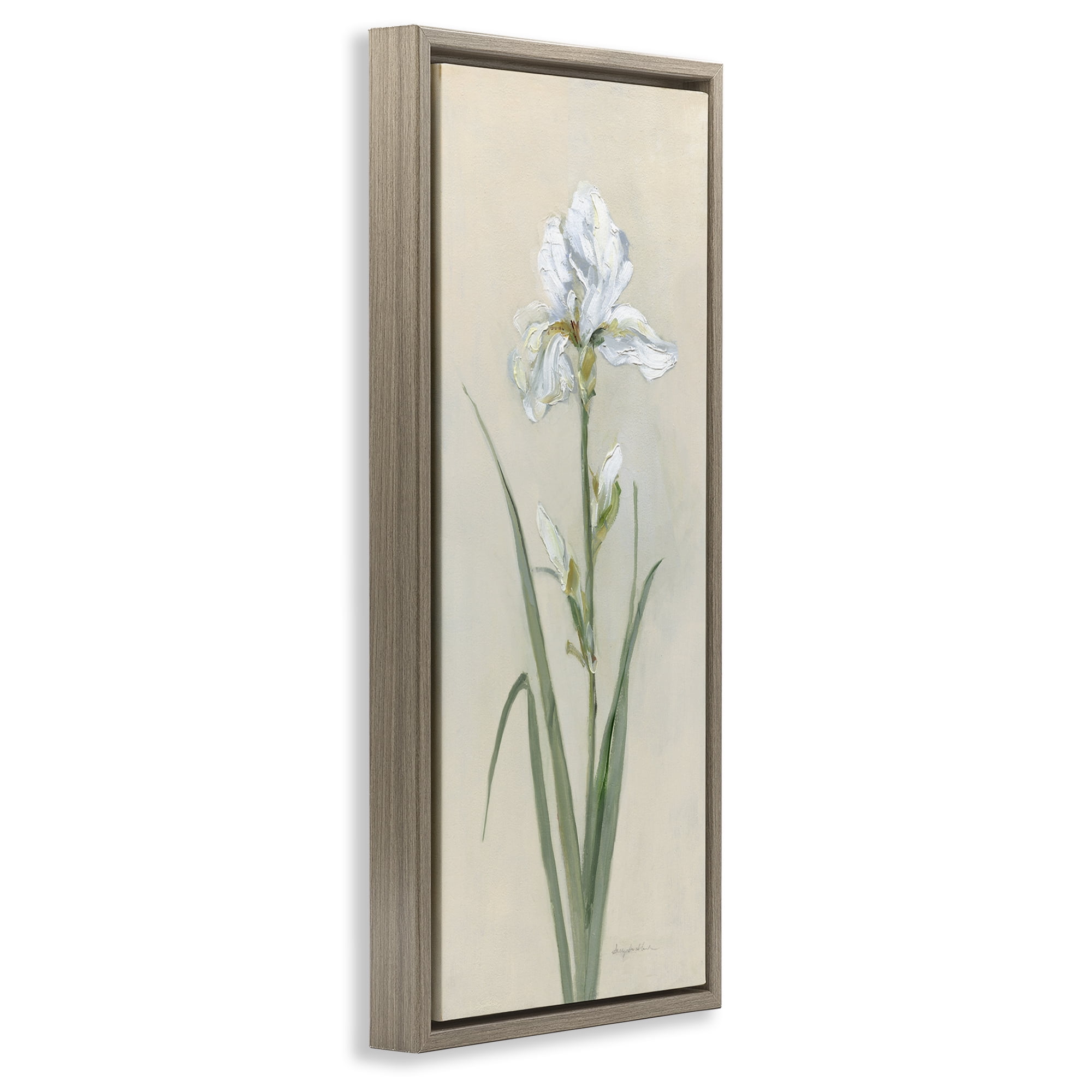Stupell Industries White Iris on Beige Plants & Flowers Painting Brown Floater Framed Canvas Art Print Wall Art, 11 x 25