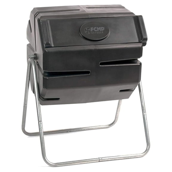 37 Gallon 1 Piece Plastic Single Chamber Roto Tumbling Composter Outdoor Elevated Rotating Garden Compost Bin, Black