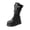 Black, variant on Womens Goth Boots Vintage Trendy Round Toe Lace Up Zipper Mid Calf Boots for Women with Metal Buckles Fashion Wedge Heel Studded Womens Boots,9