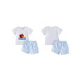 thumbnail image 2 of BemeyourBBs Toddler Baby Boys Back to School Outfits Summer Kindergarten Outfit Baby Boy First Day of School Outfit Cute Apple Caterpillar Embroidery Short Sleeve T Shirt Tops and Plaid Shorts Set, 2 of 9