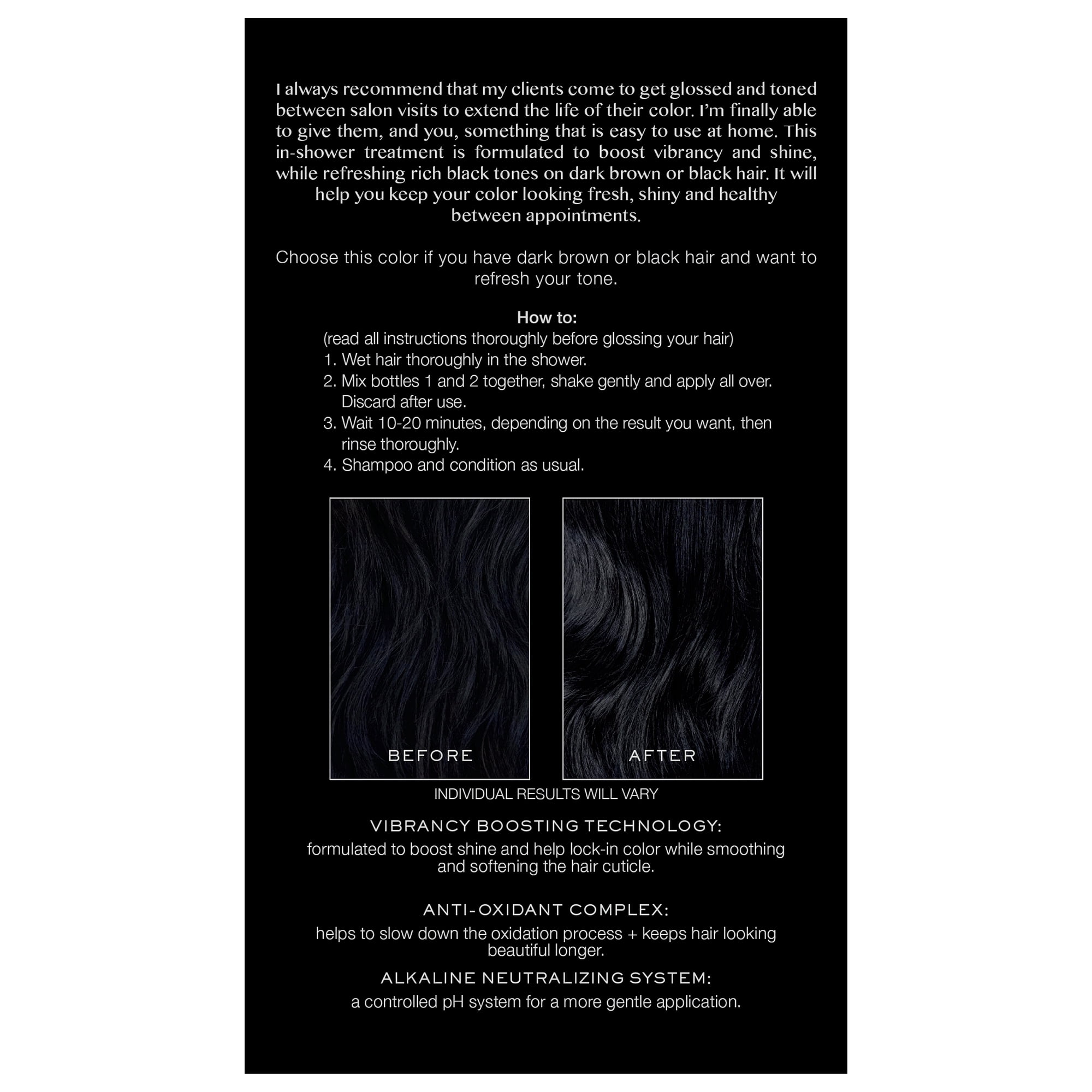 Kristin Ess Hair Gloss in Black Iris, True Black Hair Color - 4 Week Semi Permanent Hair Color for Women - Shine - Hair Dye Glaze