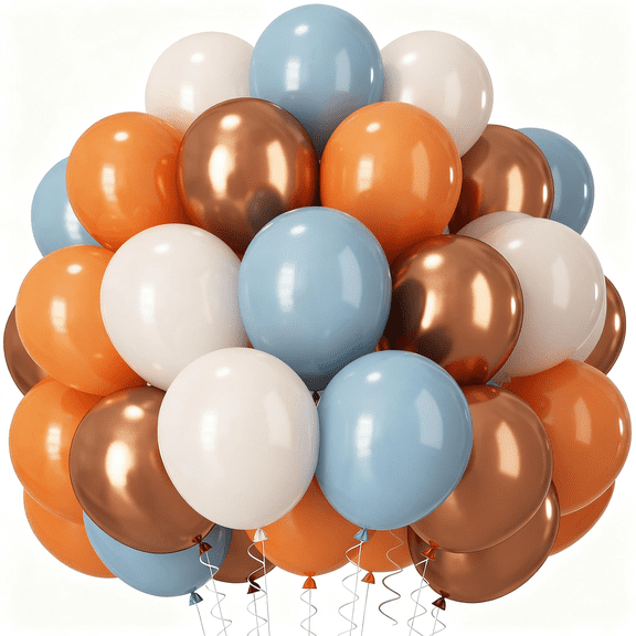 Burnt Orange and Blue Balloons, 55Pcs 12Inch Fall Retro Dusty Blue White Metallic Gold Latex Party Balloons Autumn Thanksgiving Balloon for Wedding Birthday Party Decorations