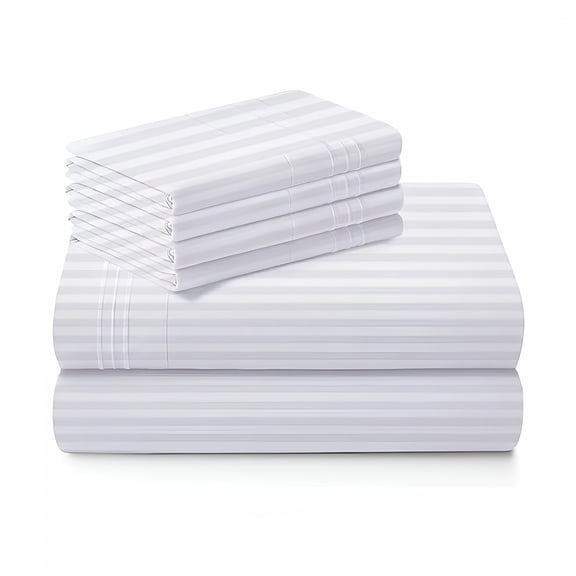 AUQ 100% Pure Egyptian Cotton 800 Thread Count Sheet Set,4 Pc Set,Sateen Weave,Soft Luxury Bedding,Fits Upto 21" Inch Deep Pocket (White Stripe,King Size)