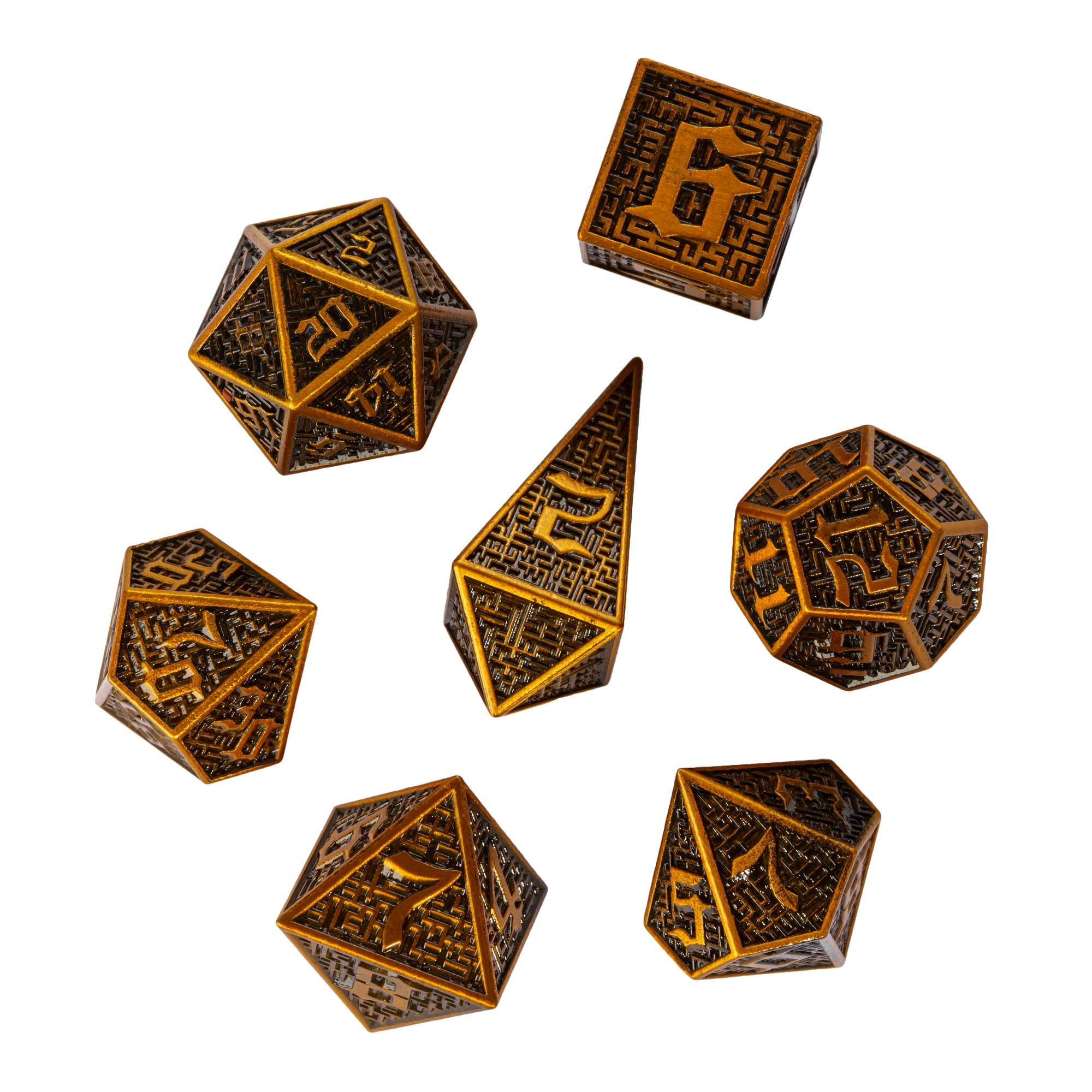 Cusdie 7-Die Metal DND Dice Set, Maze Design Metal Polyhedral D&D Dice Set for DND Dungeons and Dragons TTRPG Role Playing Games