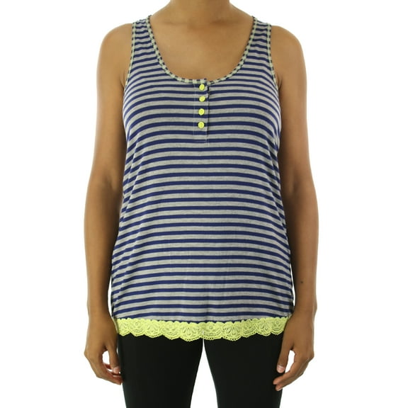 Honeydew  Navy-Gray Striped Henley Tank Top L