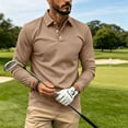 thumbnail image 2 of WULMLEO Mens Long Sleeve Polo Shirts Solid Color Button Slim Fit Collared Tshirts Business Casual Tops Tennis Golf Tees Brown XL, 2 of 7