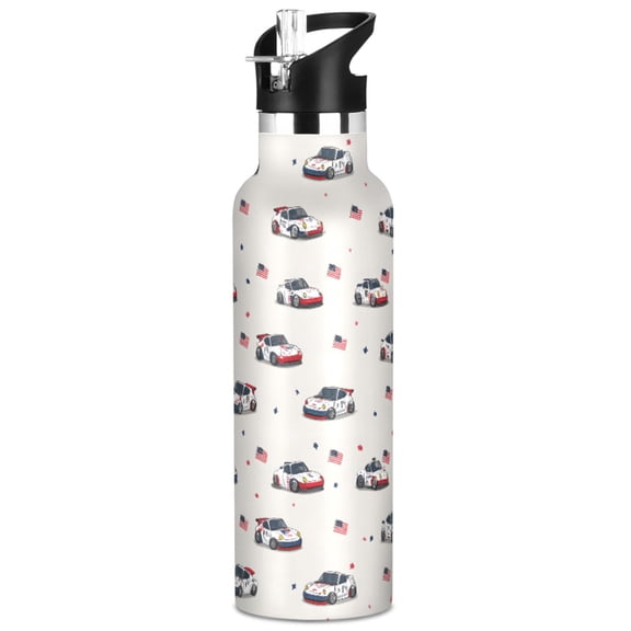 ALAZA Flag Racing Car Pattern Stainless Steel Water Bottle Vacuum Insulated Leak-Proof Tumbler with Straw Handle 20oz