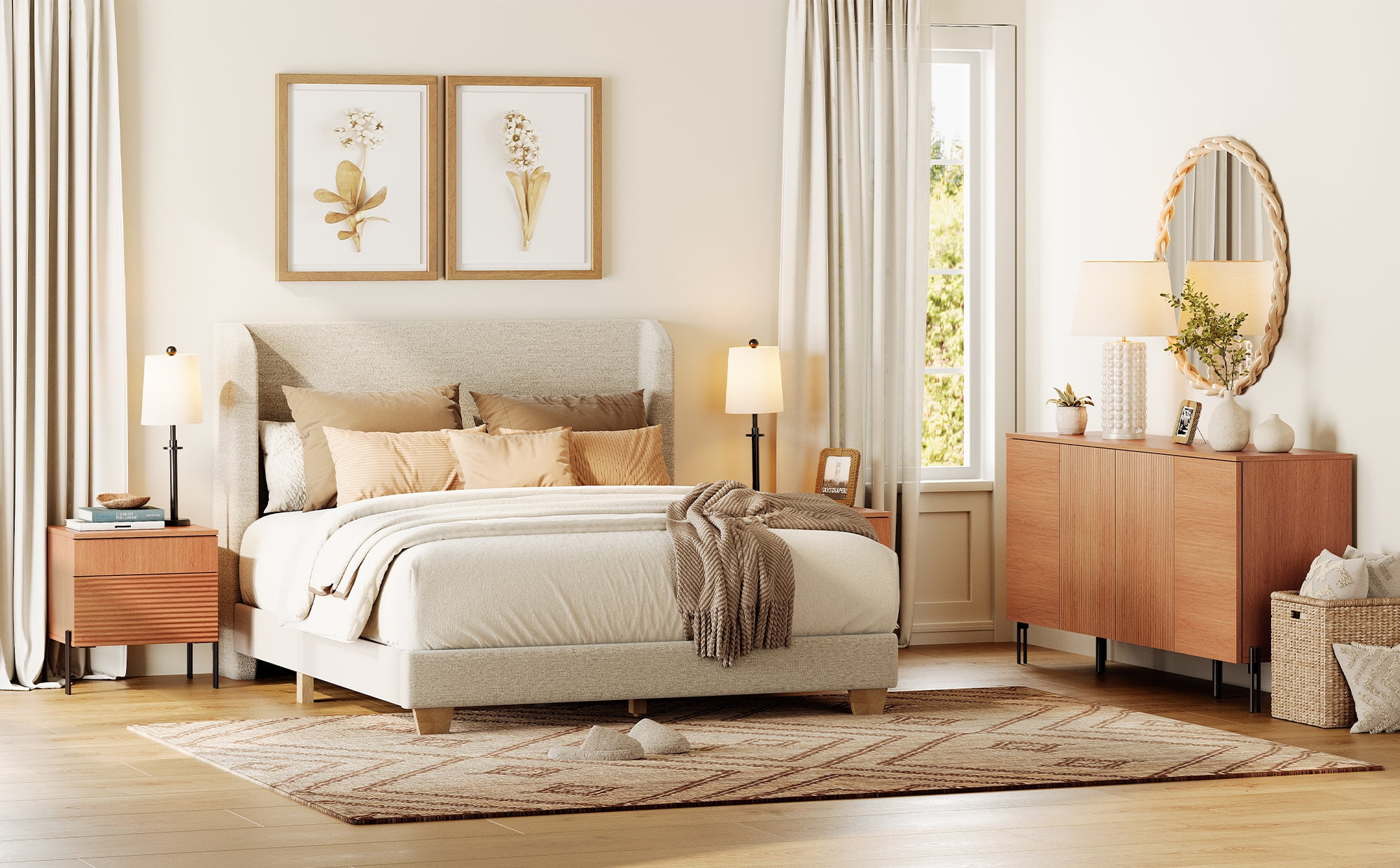 3-Piece Reeded Bedroom Set, Modern Minimalist Nightstand and Dresser Set, Oak Wooden Chest With Hidden Handles For Bedroom, Living Room