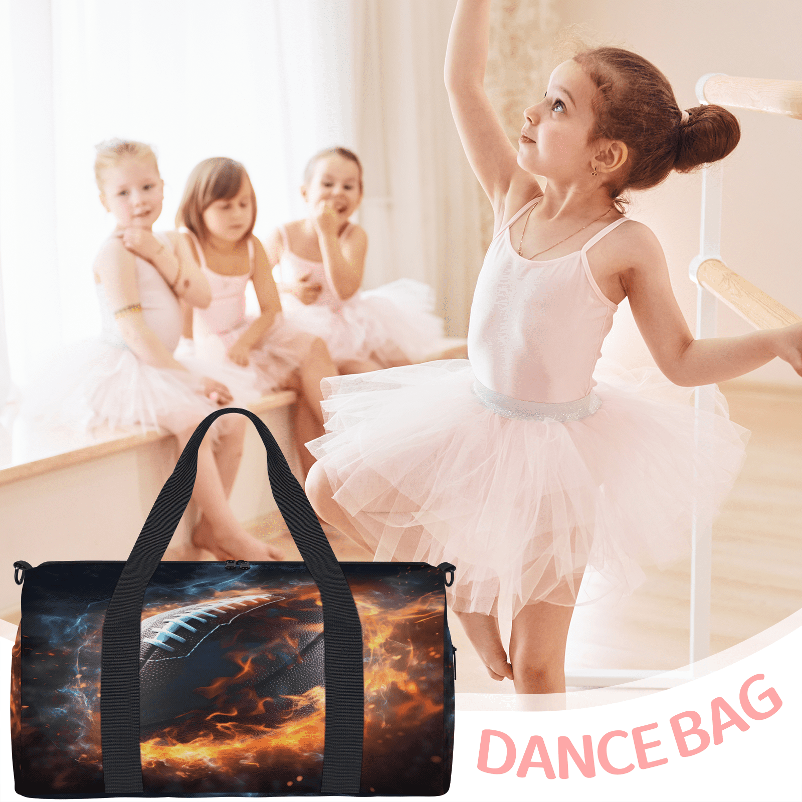 Herdesigns Football Rugby Sports Gym Bag for Women, Duffle Bag for Travel Sport, Lightweight Waterproof Carry on Weekender Overnight Dance Yoga Workout Bags