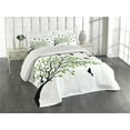 thumbnail image 2 of Ambesonne Silhouette Quilted Coverlet 3 Pcs, Flying Spring Peace Art, Queen Size, White Black Green, 2 of 4