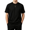 thumbnail image 5 of Fwqbns Men's Notch Neck T-Shirt Short Sleeve Split Crew Neck Tee Minimalist Solid Color Casual Summer Top Black, 5 of 5