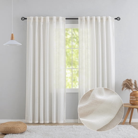 LSY Faux Linen Textured Semi-Sheer Back Tab Curtain Panels, 52x84, 2-Pack