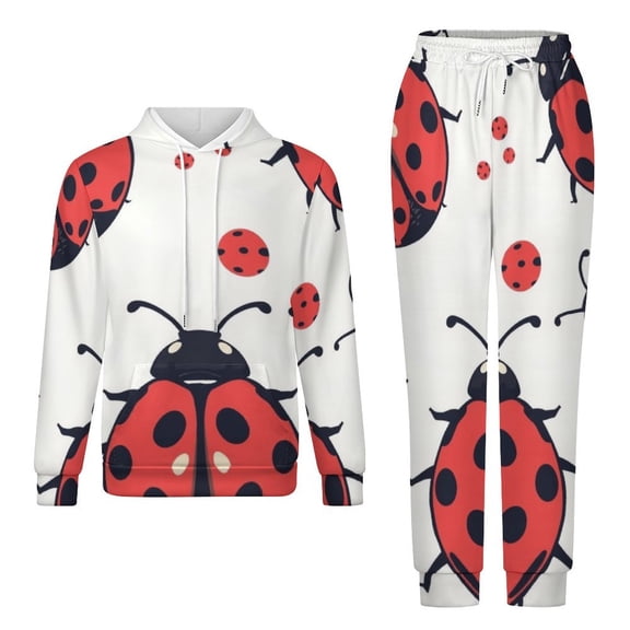 Hoodie Men Women Ladybug Pattern Background Outfits Hoodie And Pants Tracksuits For Two Piece Sets
