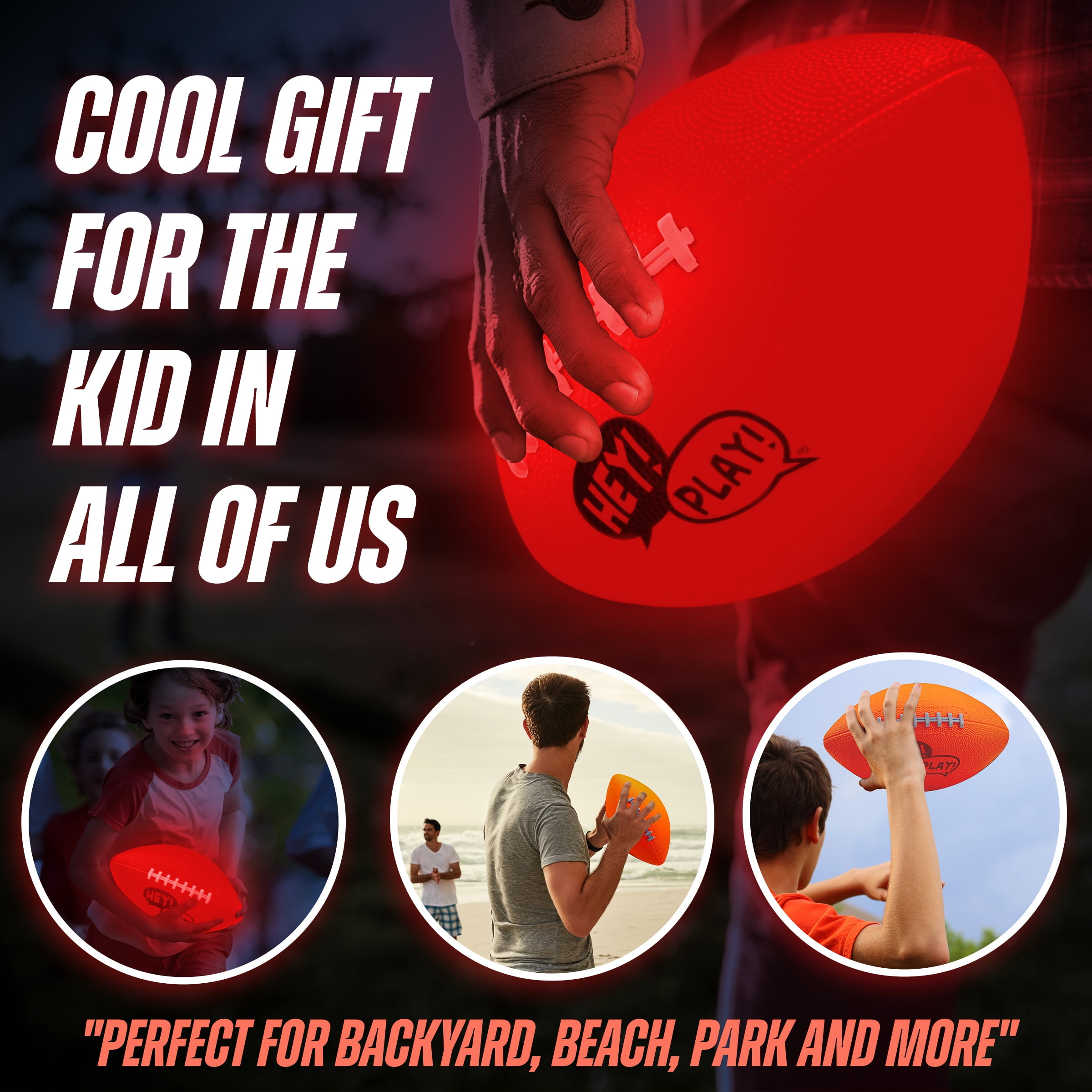 Hey Play Indoor/Outdoor Light Up Football - LED Glow Football Size 6 for Kids Ages 8 and Up, Orange