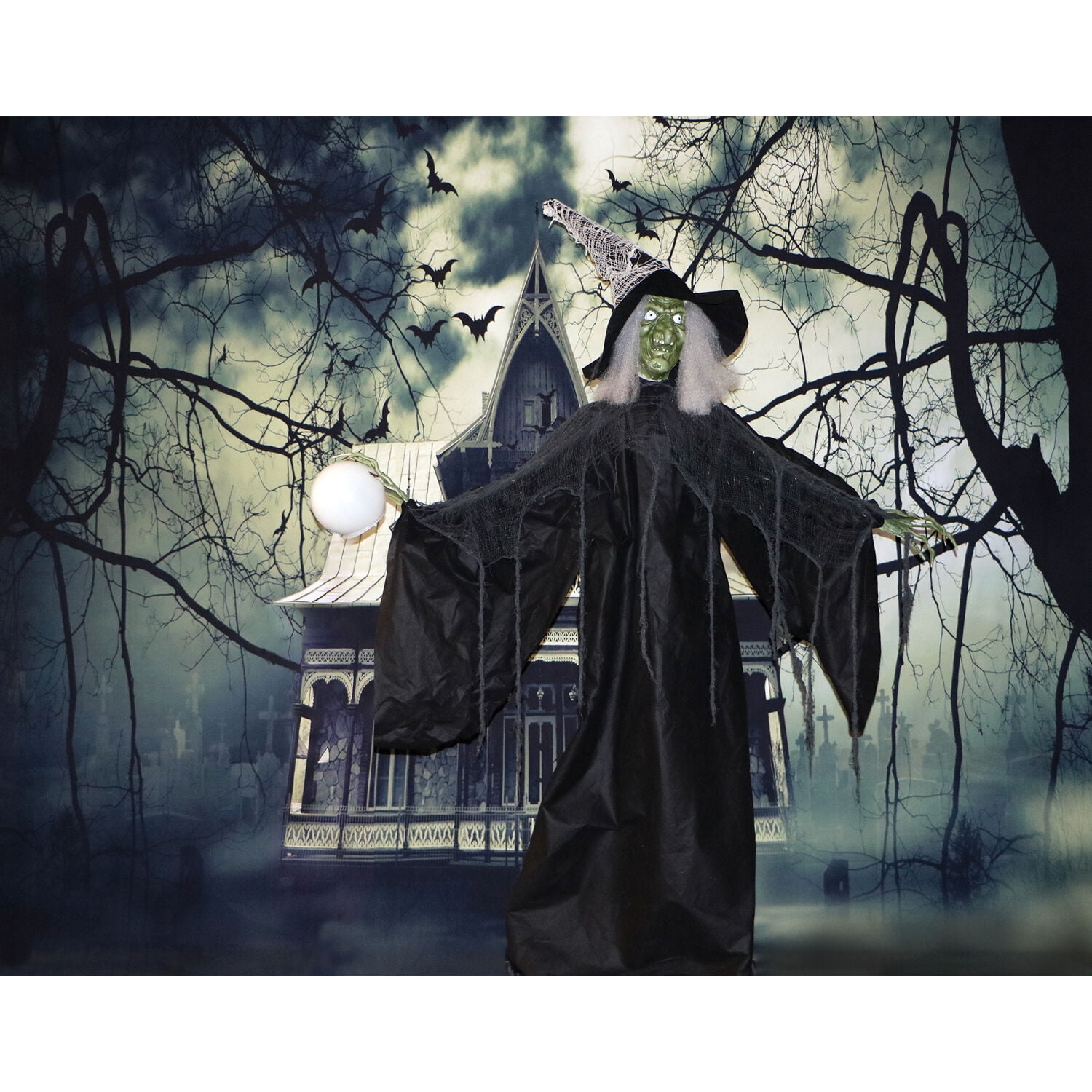 Haunted Hill Farm 78-In. Wicked Witch Prop with LED Crystal Ball, Multicolor
