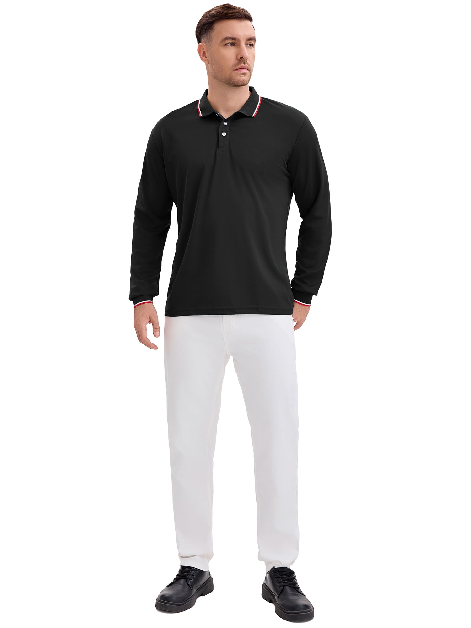 DARING DIVA Men's Classic Regular Fit Long Sleeves Business Golf Polo Shirt L Black