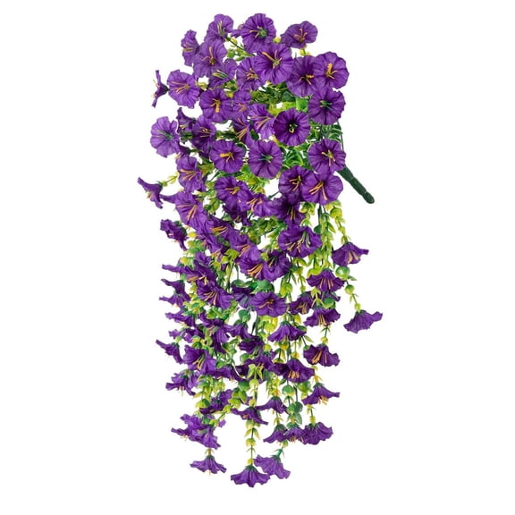 30 Inch Artificial Hanging Flowers, UV-Resistant Faux Morning Glory Plant, Silk Petunia Vine for Outdoor Garden Home Wedding Decor(Purple)
